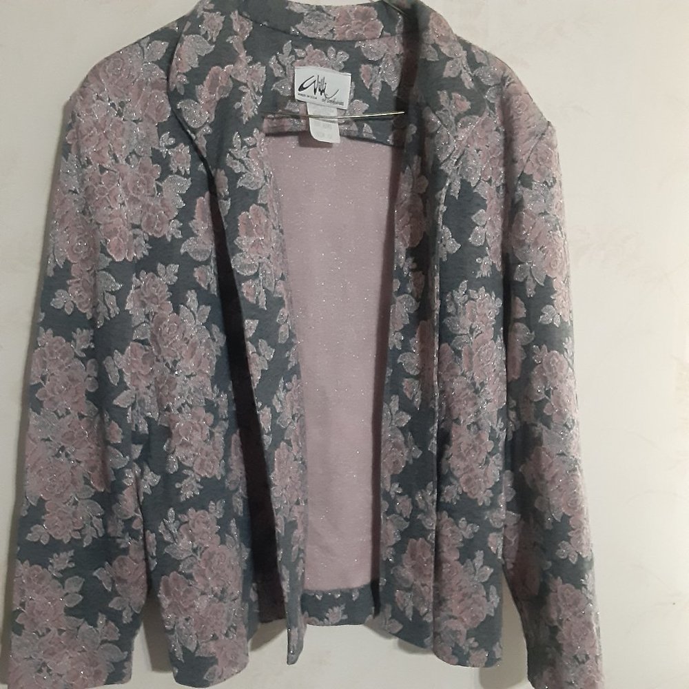 Vintage Willi of California Women's Metallic Pink Roses Jacket in Size 12